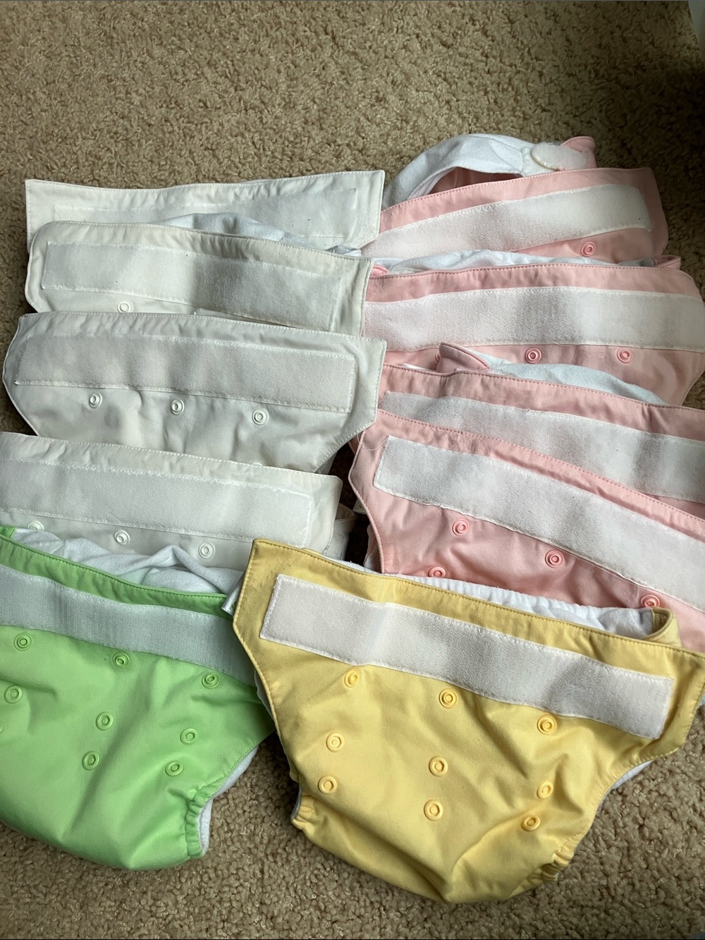 10 BumGenius Cloth Diaper Covers - White, Pink, Green, Yellow
